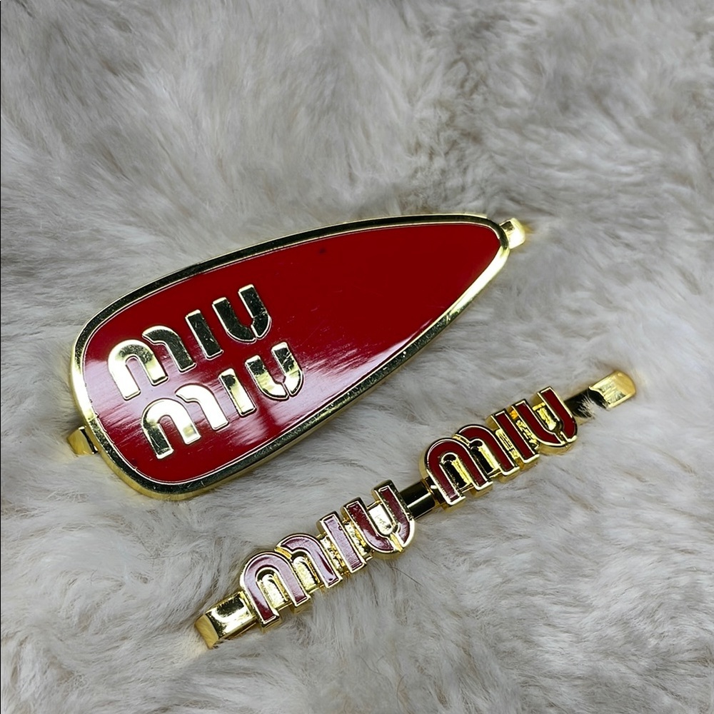 Miu Miu Red and Gold Hair Clip Set
